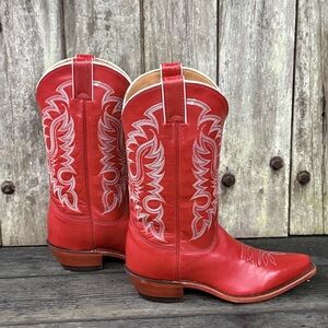 Nocona Women's Cowboy Boots, Bright Red With Western Style Decorative Stitching